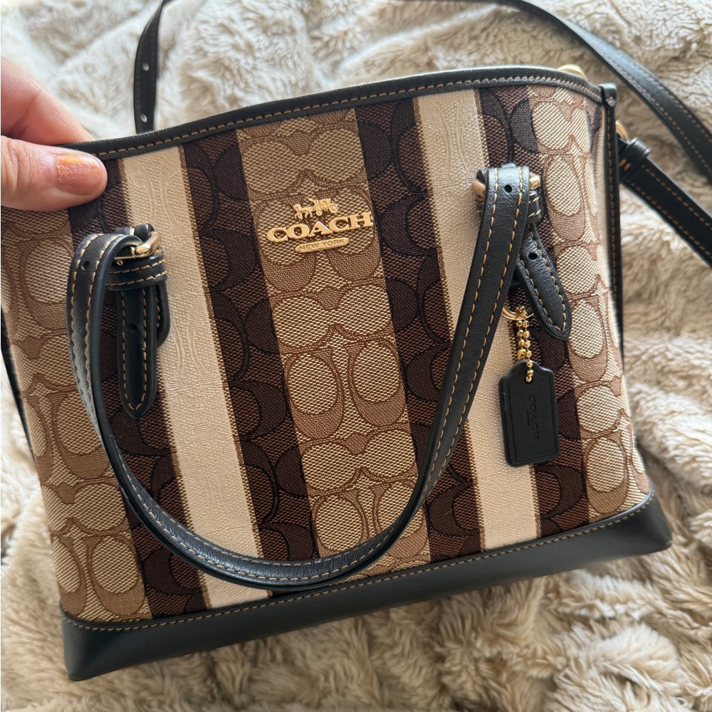 This is a Coach Mollie Tote 25 in Signature Canvas with Stripes